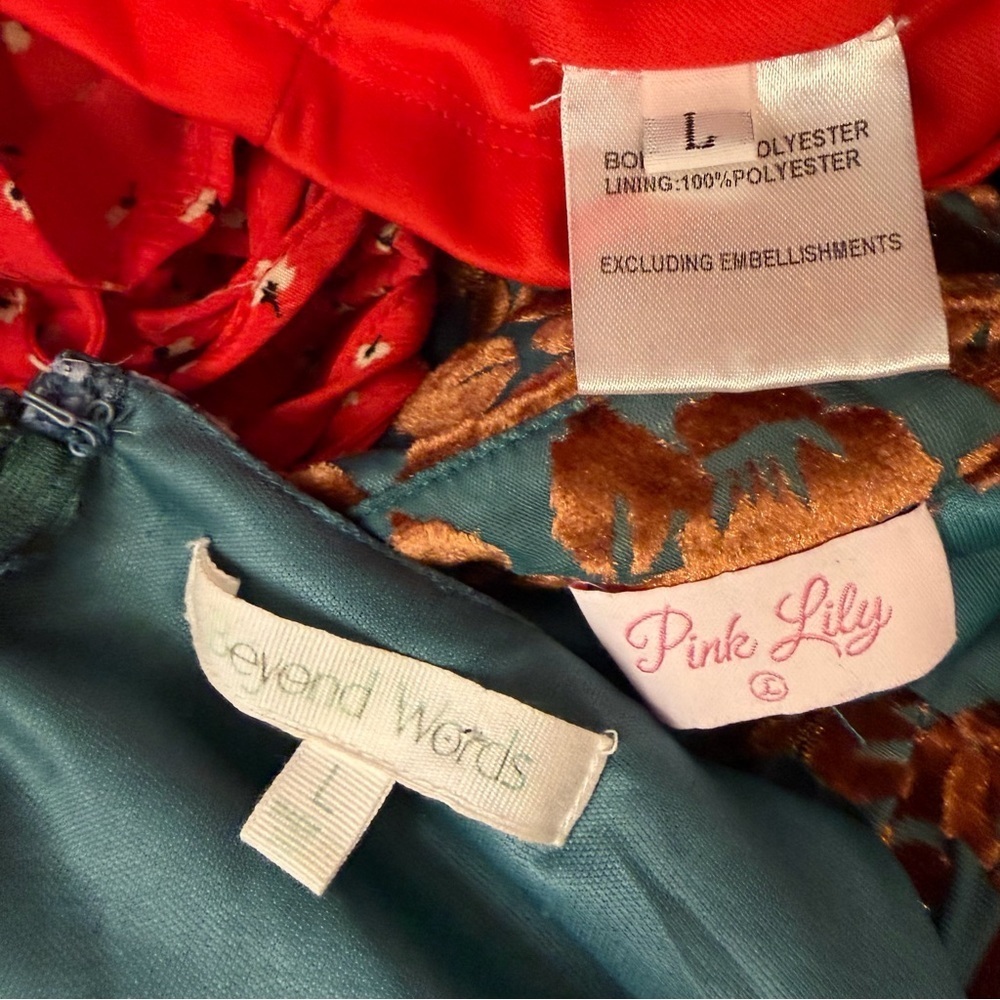 Lot of 3 Junior Womens  Bundle Size L Beyond Words Pink Lily Burnout Ruching - Picture 6 of 6